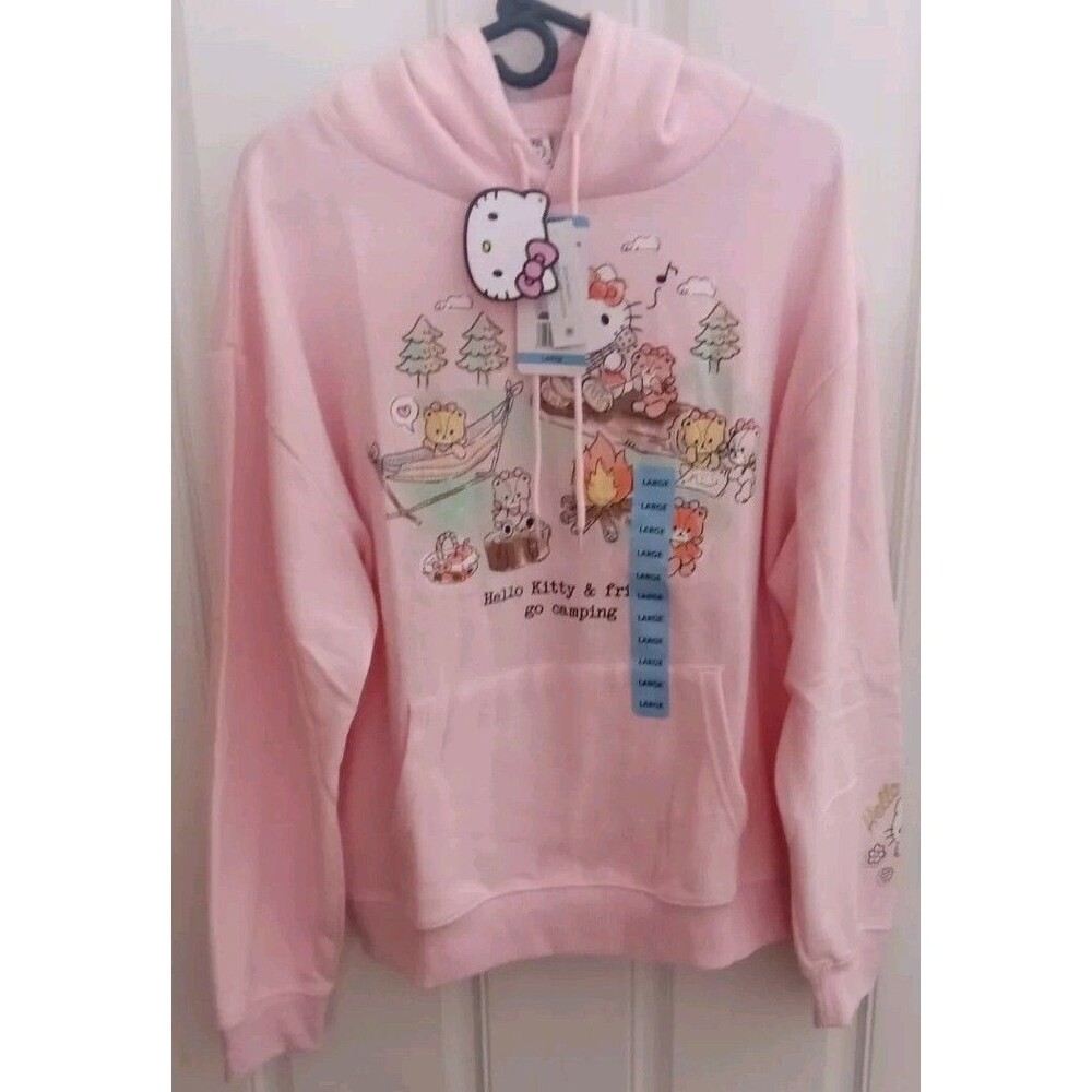 Sanrio Hello Kitty Women's Hoodie (Go Camping) (Size: L) (Color: Pink) New